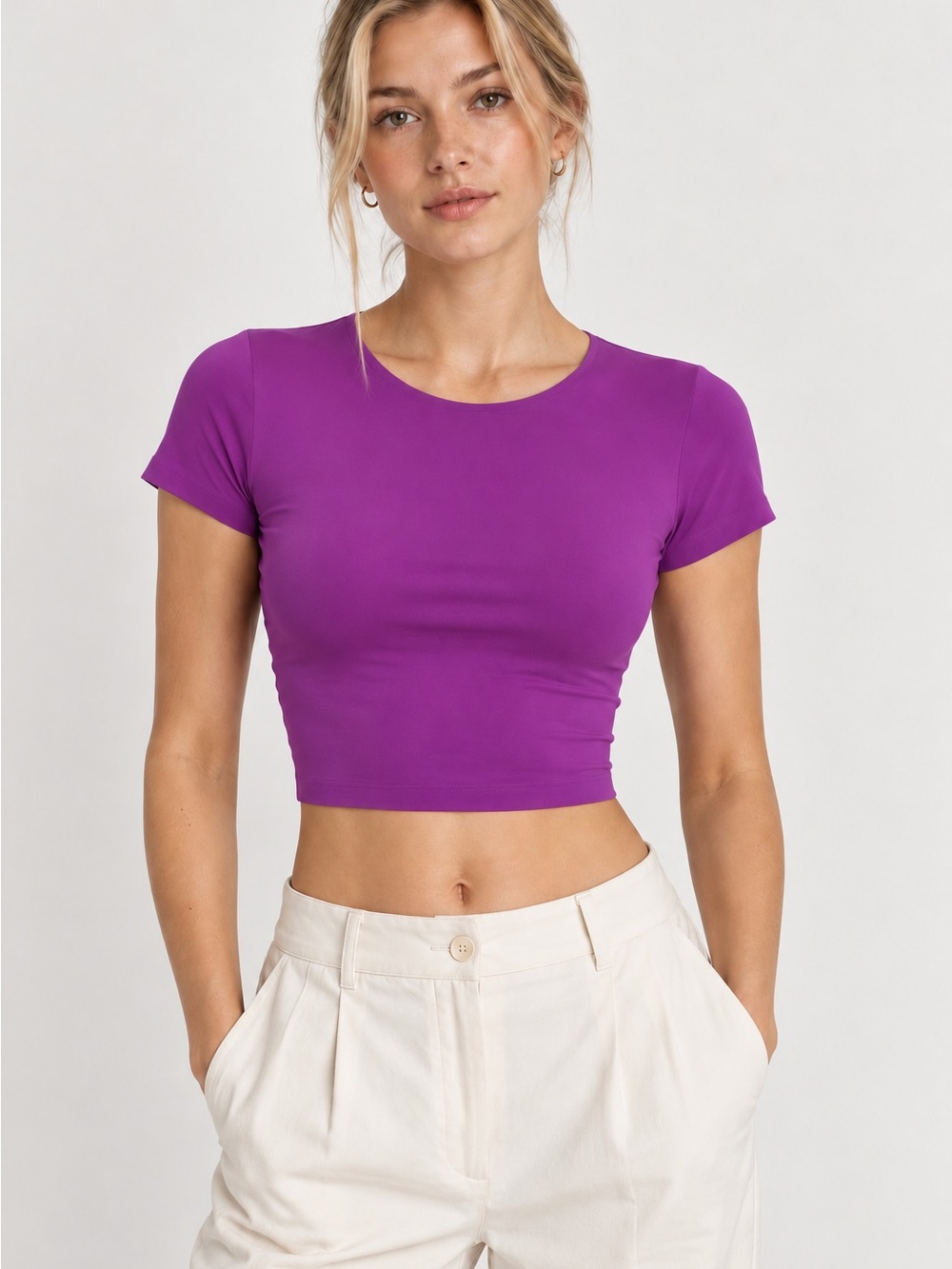 Babaton Aritzia Purple Contour Fitted Crop T-Shirt Size S